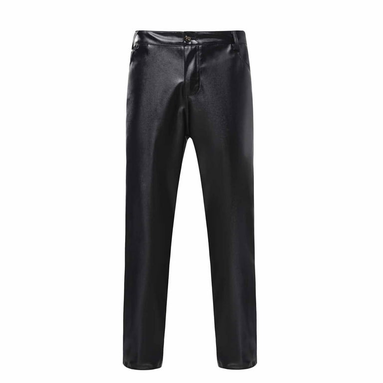Elainilye Fashion Mens Leather Pants Faux Leather Punk Retro Gothic Casual  Pants Solid Color Casual Leather Pants Long Pants Trousers,Black 