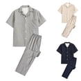thumbnail image 1 of Elainilye Fashion Mens Pajamas Set Casual Homewear Short-Sleeve Tops Trousers Turndown Collar Night Pajamas Suits Loungewear,Beige, 1 of 5