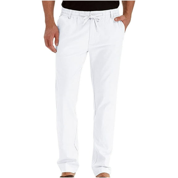 Elainilye Fashion Mens Pants Business Loose Large Size Elastic Waist Cotton All-match Solid Color