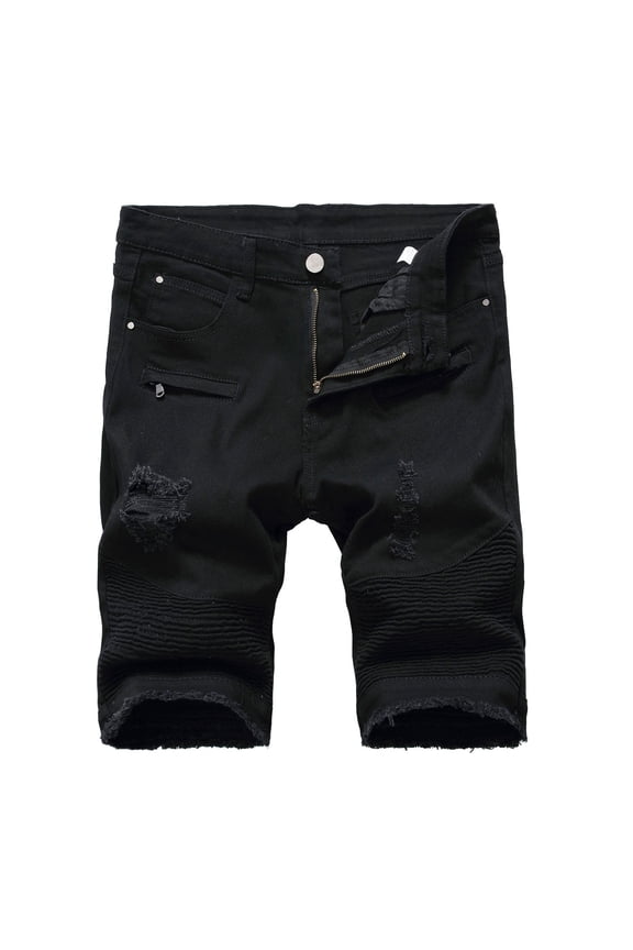 Fashion Mens Plus Size Jeans Shorts Ripped Denim Shorts Stretchy Washed Cut-Off Classic Fit Biker Jeans Shorts