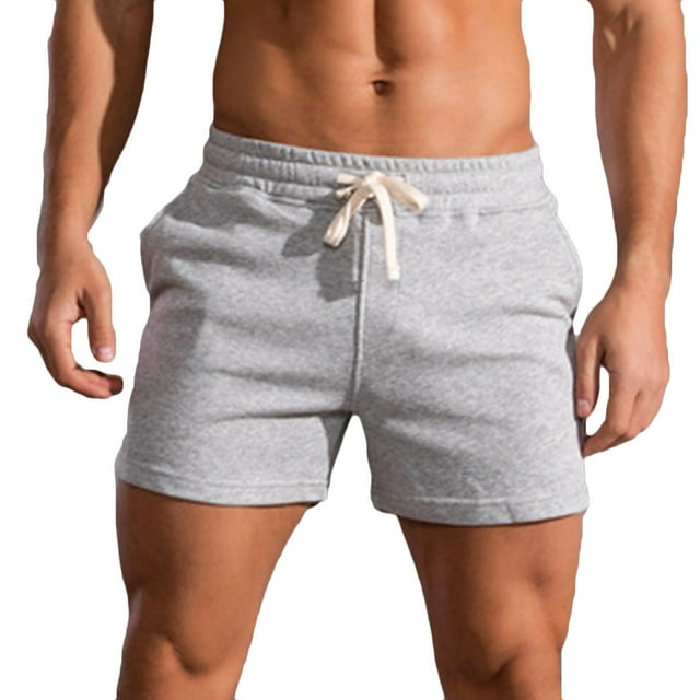 Elainilye Fashion Mens Plus Size Shorts Solid Cotton Three-point Sports Elastic Mid-waist Lace-up Shorts