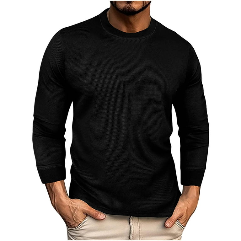 Elainilye Fashion Mens Shirts Round Neckline Solid Print Shirt Slim Long  Sleeve Shirt Casual Bottoming Shirt Top Blouse 