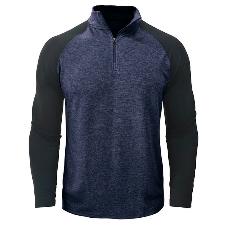 Elainilye Fashion Mens Shirts Zip Mock Neck Solid Print Shirt Button Sport  Long Sleeve Shirt Blouses Top Shirts 
