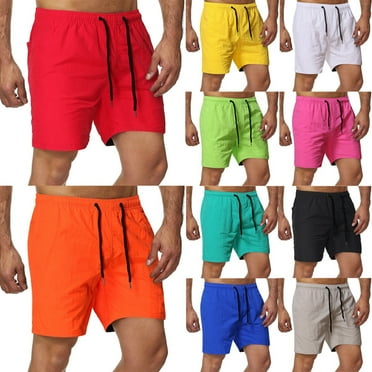 Elainilye Fashion Mens Shorts Man Solid Elastic Waist Mid Waist Loose Pockets Bandage Short