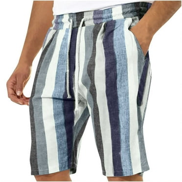 Elainilye Fashion Mens Shorts Solid Casual Elastic Waist Stripe Pocket Beach Shorts