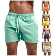 thumbnail image 1 of Elainilye Fashion Mens Swim Trunks Unisex Casual Drawstring Pocket Solid Candy Five Point Beach Shorts,Brown, 1 of 4