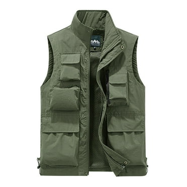 Elainilye Fashion Mens Vest Work Vest Multi-bag Casual Quick-drying Loose Vest Thin Sports Mountaineering Workwear Outdoor Vest Jackets