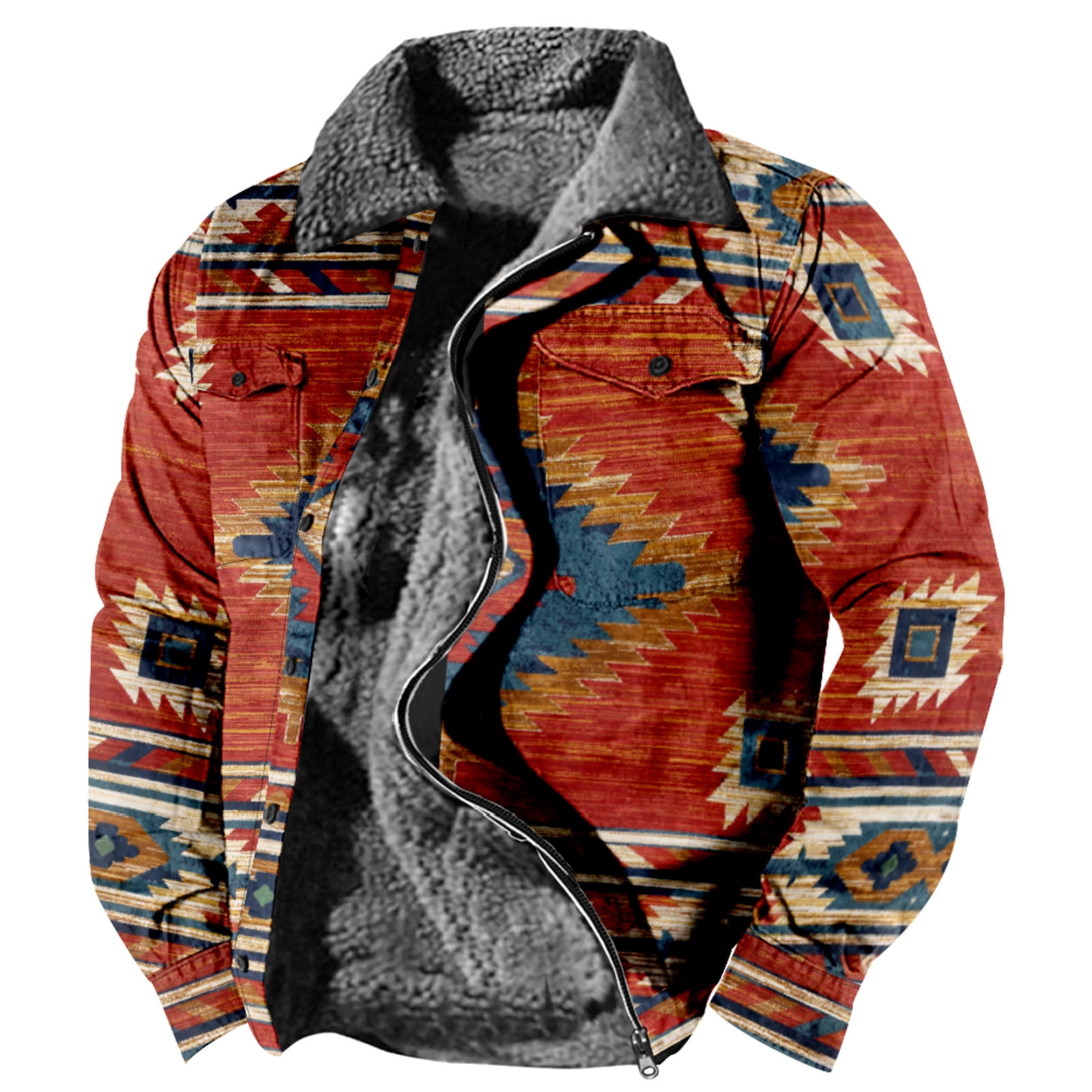 Elainilye Fashion Mens Winter Coat Ethnic Style Printed Jacket Pocket