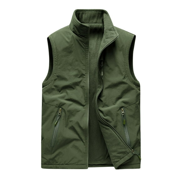 Elainilye Fashion Mens Winter Vest Thin Fleece Jacket Athletic Multi-bag Casual Quick-drying Loose Vest Outdoor Mountaineering Tooling Jackets,Green