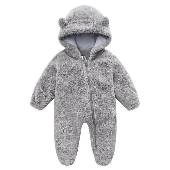 Elainilye Fashion Newborn Baby Clothes Fleece Footie Snowsuit Winter Warm Hooded Romper Jumpsuit Outfits for Girls Boys, Size 0-3 Months
