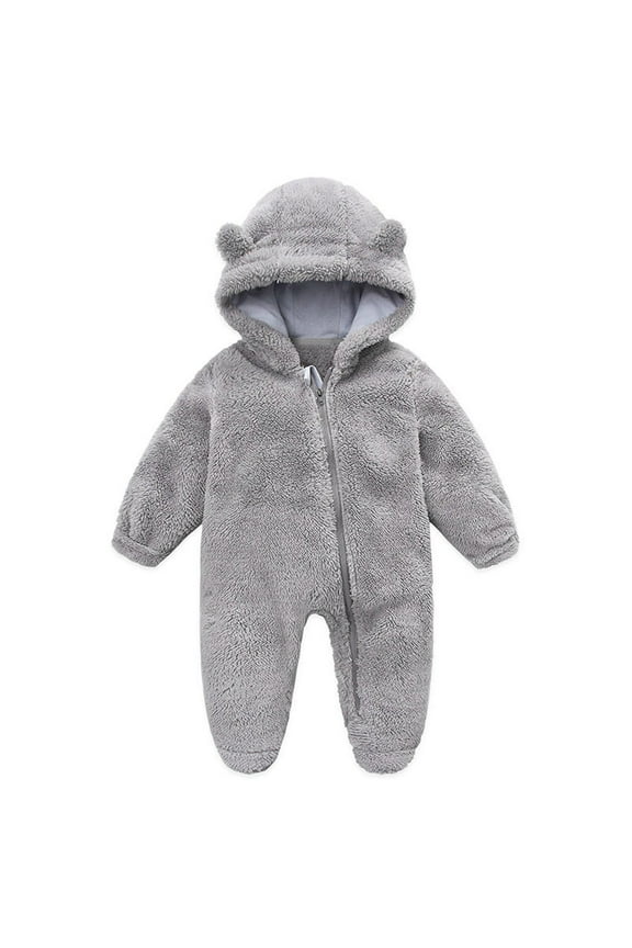 Fashion Newborn Baby Clothes Fleece Footie Snowsuit Winter Warm Hooded Romper Jumpsuit Outfits for Girls Boys, Size 0-3 Months