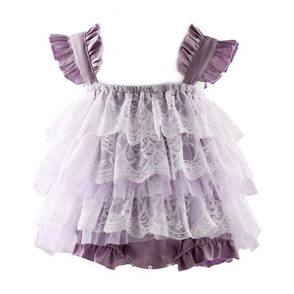 Elainilye Fashion Newborn Baby Girl Dress Ruffle Sleeve Multi Layered Mesh Suspender Dress Girls Cake Dress, Size 3-18 Months