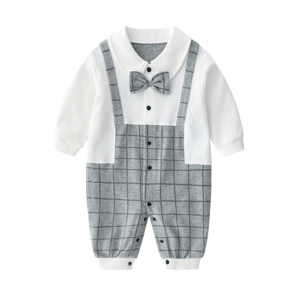 Elainilye Fashion Newborn Clothes for Girls Boys Gentleman Style Romper British Indoor and Outdoor Jumpsuit, Sizes 0-12 Months
