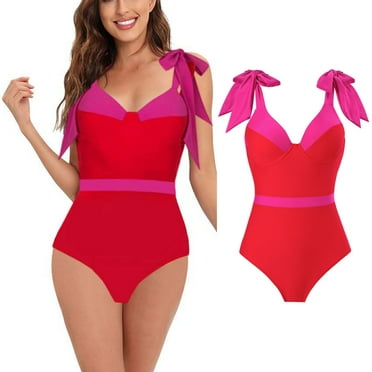 Elainilye Fashion One Piece Bathing Suit for Women Solid Color Flounce Tight Fitting Bikini Sexy One Piece Swimsuit,Pink