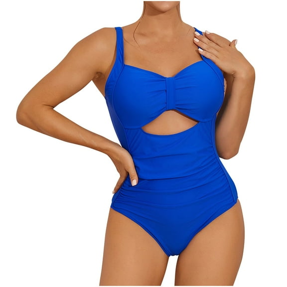 Elainilye Fashion One Piece Bathing Suit for Women Solid Color Sexy Hollow Swimsuit One-Piece Swimsuits Beachwear,Blue