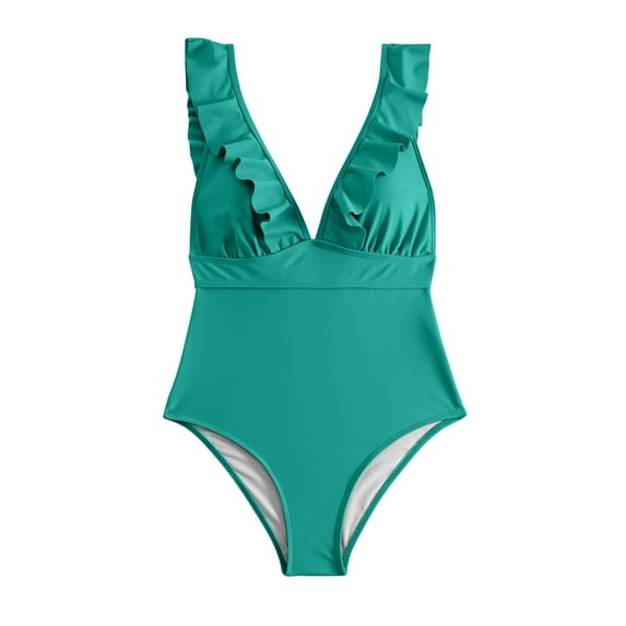 Elainilye Fashion One Piece Bathing Suit for Women Solid Sexy Tummy Control Swimsuit Beach Bikini Set Swimsuit Beachwear,Green