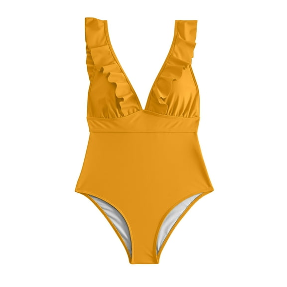Elainilye Fashion One Piece Bathing Suit for Women Solid Sexy Tummy Control Swimsuit Beach Bikini Set Swimsuit Beachwear,Yellow
