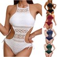 thumbnail image 1 of Elainilye Fashion One Piece Swimsuit Solid Color Casual Broadband Sling Hollow Out One-Piece Bikini Set,Green, 1 of 5