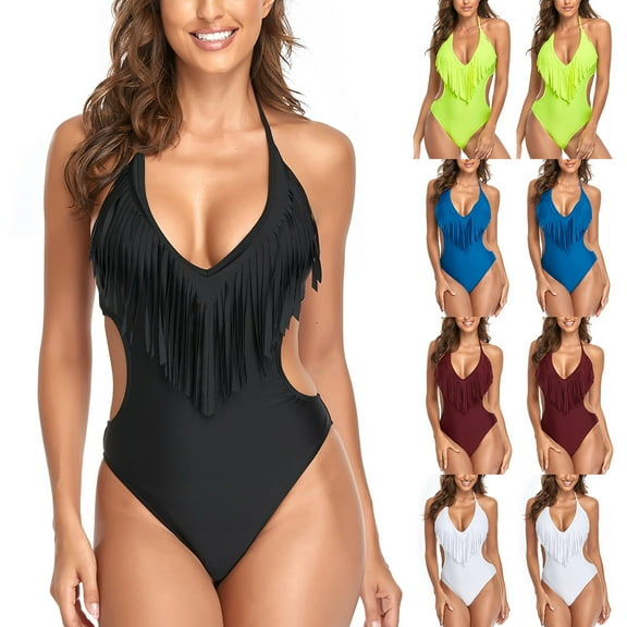 Elainilye Fashion One Piece Swimsuit Women One-Piece Padded Plus Size Overlay Print Bikini Swimsuit Swimwear,Yellow