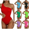 thumbnail image 1 of Elainilye Fashion One Piece Swimsuit Women Summer Sexy Solid Color One Shoulder One-Piece Bikini Set Swimwear,Blue, 1 of 6