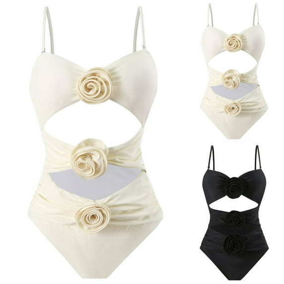 Elainilye Fashion One Piece Swimsuit for Women Sexy Flower Print Swimwear Slim Swimsuit Bikini Swimsuits,Black