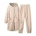 thumbnail image 1 of Elainilye Fashion Pajama Set For Women Flannel Pajamas Set Long Sleepwear Pocket Hooded Homewear PJ Sets,Beige, 1 of 9