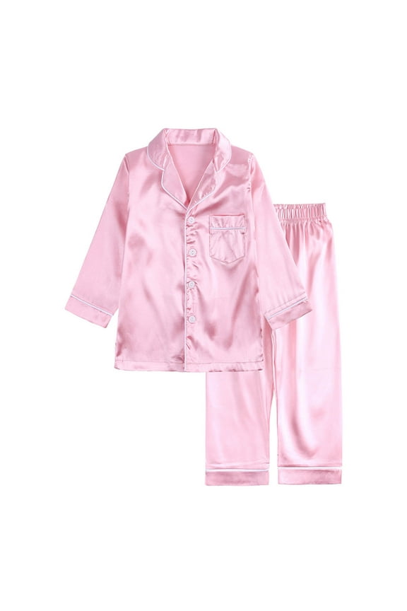 Fashion Pajama Set for Kid Baby Boy Girl Button-up Silk Pajama Sleepwear Nightwear Loungewear 2 Piece Set Gifts for Kids,Pink