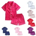 thumbnail image 1 of Elainilye Fashion Pajama Set for Kid Baby Boy Girl Button-up Silk Pajama Sleepwear Nightwear Loungewear 2 Piece Set Gifts for Kids,Red, 1 of 8