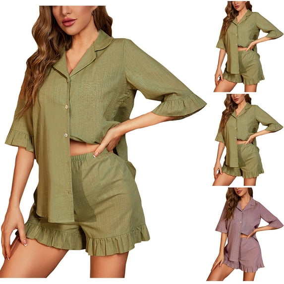 Elainilye Fashion Pajama Set for Women 2 Piece Casual Homewear Short Sleeve Tops Trousers Pajamas Two Piece Outfits,Purple
