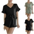 thumbnail image 1 of Elainilye Fashion Pajama Set for Women 2 Piece Casual Homewear Short Sleeve Tops Trousers Sleepwear Pajamas Suits,Green, 1 of 8
