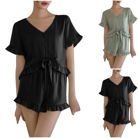 Elainilye Fashion Pajama Set for Women 2 Piece Casual Homewear Short Sleeve Tops Trousers Sleepwear Pajamas Suits,Green