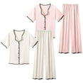 thumbnail image 1 of Elainilye Fashion Pajama Sets for Women 2 Piece Printed Casual Homewear Loose Short Sleeved Long Pants Set Pajama Set,Pink, 1 of 8