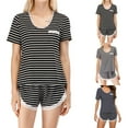 thumbnail image 1 of Elainilye Fashion Pajama Sets for Women Summer Pajamas Solid Color V-neck Short-sleeved Shorts Two-piece Suit Homewear,Black, 1 of 9