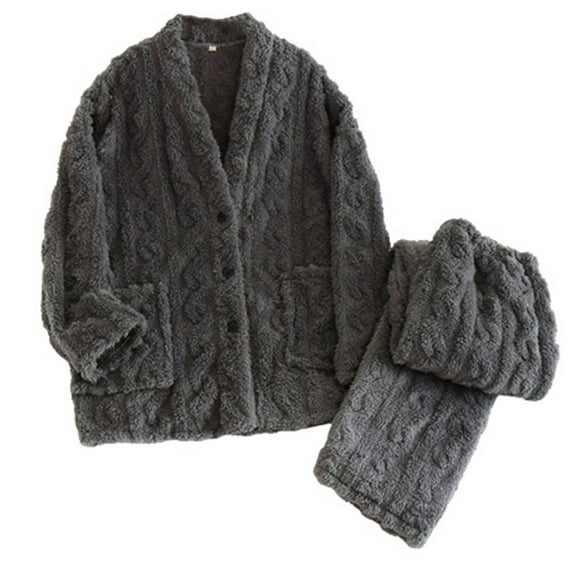 Elainilye Fashion Pajamas For Women Set Button Down Pajamas Casual Long Sleeve Tops Loose Pants Home Wear Flannel Pajamas,Gray