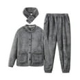 thumbnail image 1 of Elainilye Fashion Pajamas Set For Women Fleece Sleepwear Long Sleeve Pajamas Scarf Three Piece Set Homewear PJ Set,Gray, 1 of 6