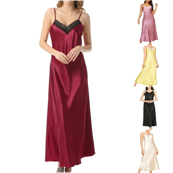 Elainilye Fashion Pajamas for Women Breathable Patchwork V-neck Home Dress Long Nightdress Sleepwear Homewear,White