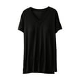 thumbnail image 1 of Elainilye Fashion Pajamas for Women Loungewear with Chest Pad Plain Casual V-Neck Regular Short Sleeve Pajama Tops,Black, 1 of 5