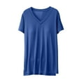 thumbnail image 1 of Elainilye Fashion Pajamas for Women Loungewear with Chest Pad Plain Casual V-Neck Regular Short Sleeve Pajama Tops,Blue, 1 of 4