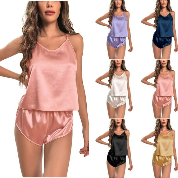 Elainilye Fashion Pajamas for Women Set Halter Pajamas Home Dress Shorts Sets Two-piece PJ Set Sleepwear,Blue