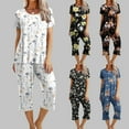 thumbnail image 1 of Elainilye Fashion Pajamas for Women Set Printing Short Sleeve Loungewear Round Neck Shirt and Pants Sets 2 Piece Pajamas,Orange, 1 of 9
