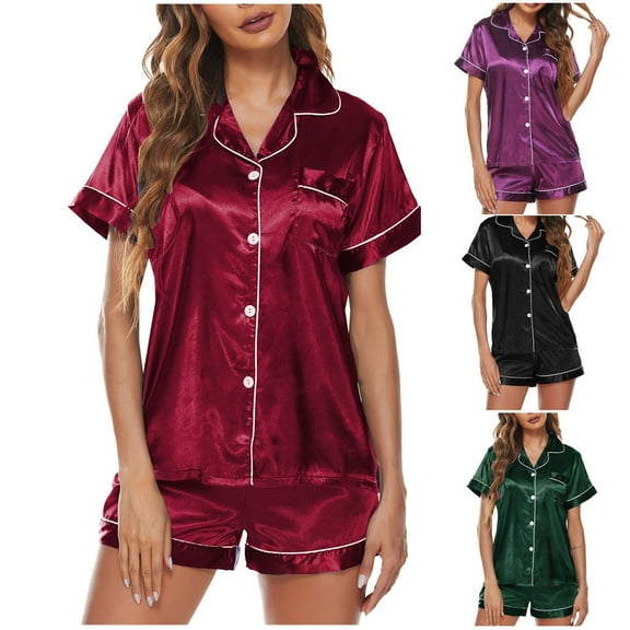 Elainilye Fashion Pajamas for Women Set Sleepwear Home Wear Pajamas Two-Piece Suit Short Sleeve Pants Pajama Set,Purple