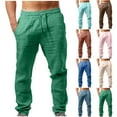 thumbnail image 1 of Elainilye Fashion Pants for Men Casual Elastic Waistband Pocket Cotton Linen Panel Trousers Pants Baggy Pants,Brown, 1 of 6