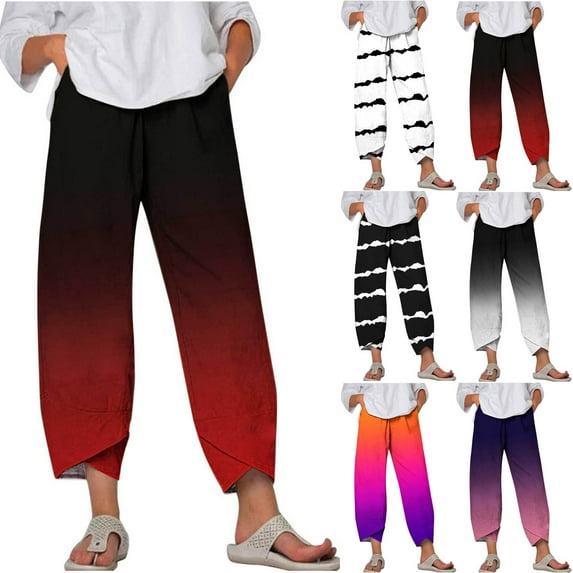 Elainilye Fashion Pants for Women Loungewear Summer Casual Loose Straight Pants Solid Color Trousers Pants with Pocket,Red