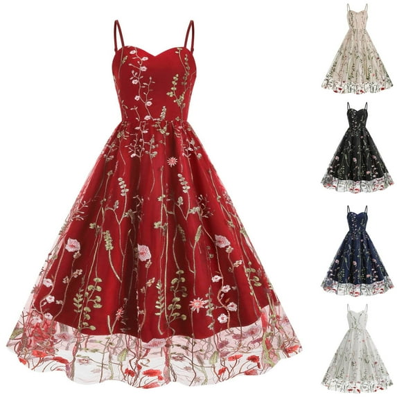 Elainilye Fashion Party Dresses for Women Comfy Summer Sleeveless V-Neck Vintage Prom Dress Date Night Dress,Red