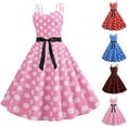 thumbnail image 1 of Elainilye Fashion Party Dresses for Women Vintage Print Round Neck Sleeveless Dress Polka A-Line Dress,Pink, 1 of 4