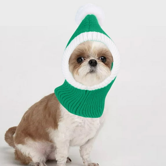 Elainilye Fashion Pet Hat Dog Christmas Head Cover Warm Funny Dog Christmas Hat With Crochet Neck Cute Hat Warm Winter Knitted Hat,Green