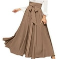 thumbnail image 1 of Elainilye Fashion Pleated Skirt Elegant High Waisted Skirt with Front Lace Up Pleats and Ankle Skirt,Brown, 1 of 6