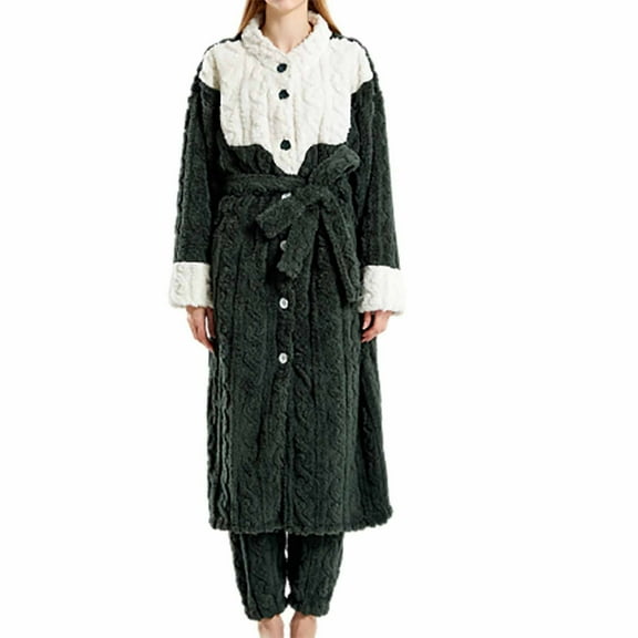 Elainilye Fashion Robes For Women Nightgowns Casual Comfortable Winter Oversized Thickened Fleece Homewear Bathrobe Set,Green