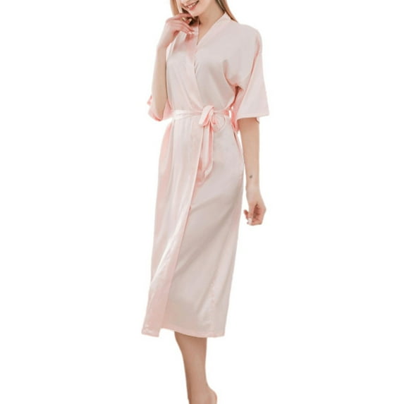 Elainilye Fashion Robes For Women Solid Color Homewear Casual Nightgown With Belt Half Sleeve Pajama Dress Robes,Pink