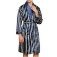 thumbnail image 1 of Elainilye Fashion Robes for Men Bathrobe Solid Casual Long Sleeves Lace-up Striped Homewear Long Pajama Robe Nightgown,Blue, 1 of 7